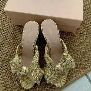 Loeffler Randall Gold Penny Knot Mules